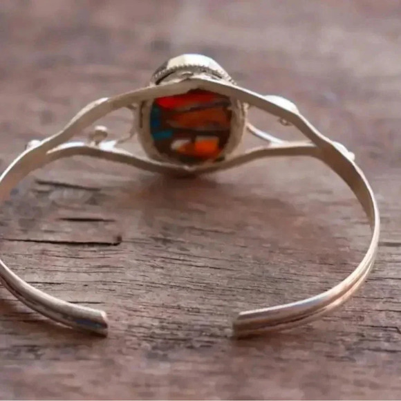 Oval turquoise bangle vintage texture fo daily wear adjustment - Picture 3 of 3